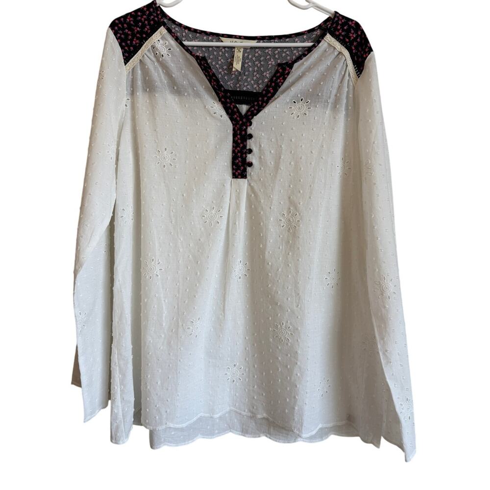 Matilda Jane Tunic Womens M Swiss Dot Eyelet Lace Floral Snow‎ Globe Popover Top